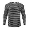 Herren gestreiftes Henley-Shirt Langarm Freizeit Knopfleiste V-Ausschnitt T-Shirt