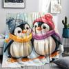 Penguin Print Flannel Blanket, High Quality Comfortable for All Seasons, Home Decor, Warmth and Comfort, Perfect for Christmas Gifts