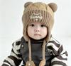 Children's striped hat and scarf integrated autumn and winter elf pointed hairball ear hat, windproof and warm for boys and girls