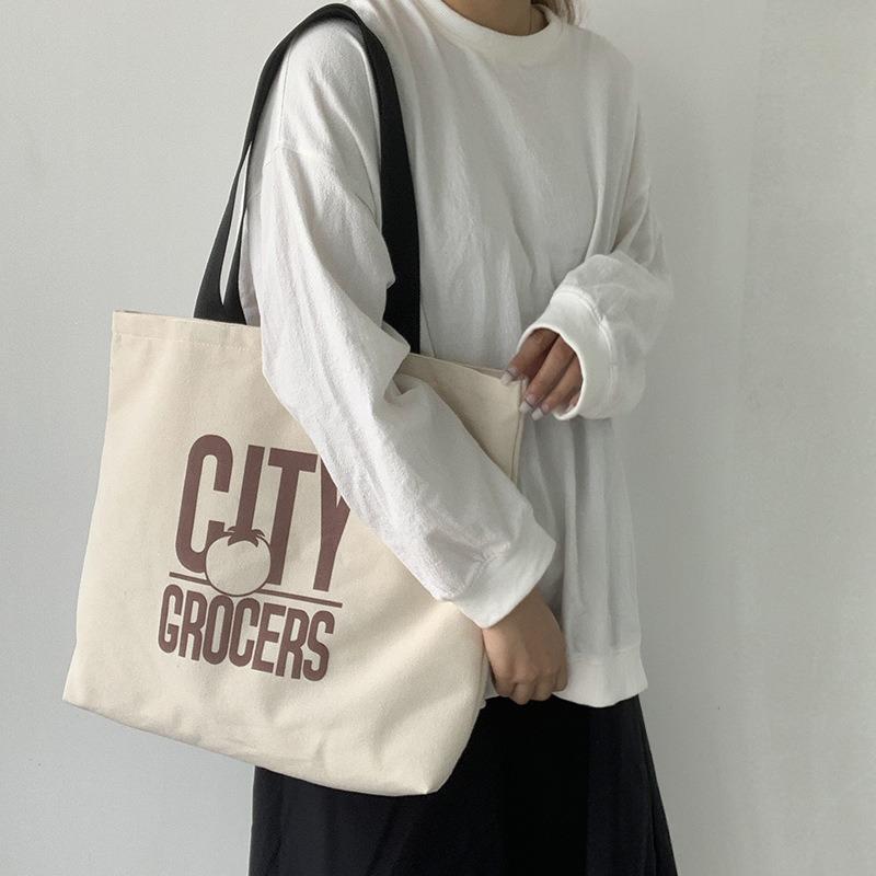 Large Capacity Canvas Bag Shoulder Simple Letter Bag
