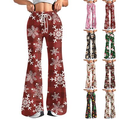 Women's Fashion Loose Drawstring Waist Christmas Printed Casual Sports Pants Casual Flared Pants