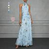 2025 European-American Style Sexy Backless Deep V Halter Evening Gown with Pleats