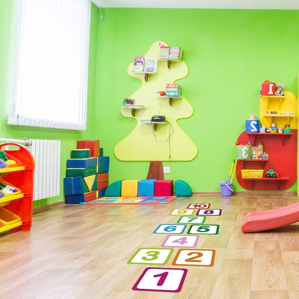 Mehrfarbige Hüpfkästchen Bodenaufkleber Eltern-Kind Zahlenraster Aufkleber Heimdekoration