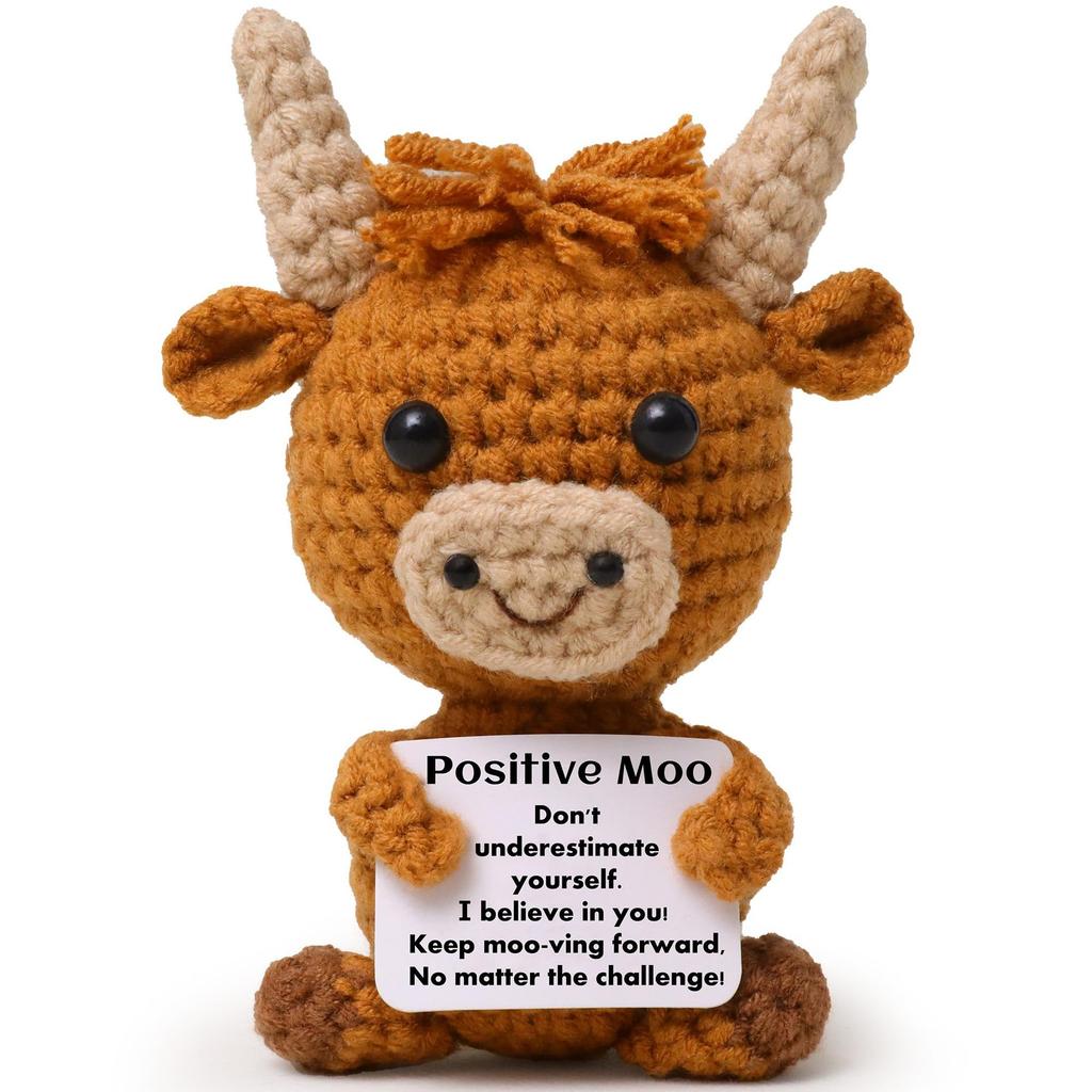 Creative Funny Handmade Crochet Emotional Support Dolls with Positive Energy Card Desktop Ornament Home Decor for Friend Gifts