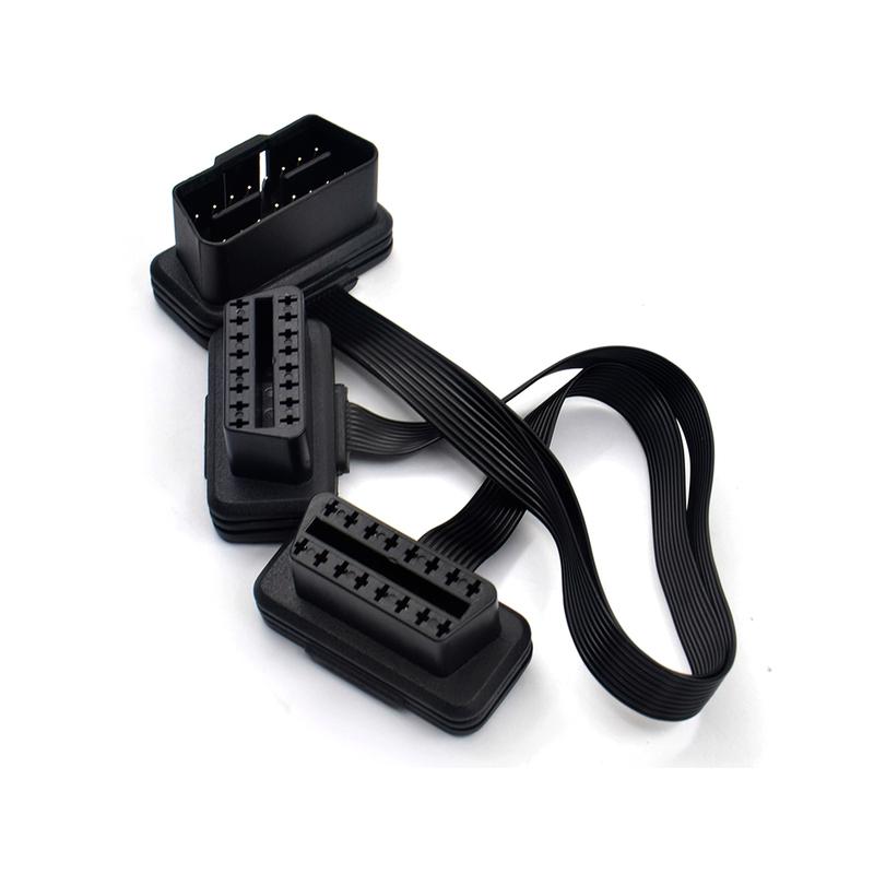 Wholesale Flat+Thin 16Pin OBD 2 Extender OBD2 16 Pin ELM327 Male To Dual Female Y Splitter Elbow OBDII Extension Connector Cable