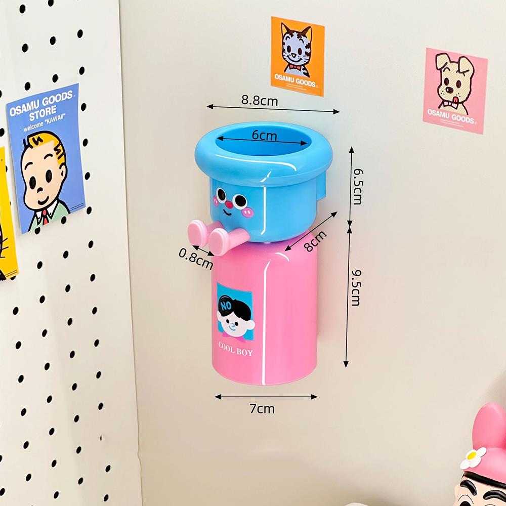 Cartoon Toothbrush Wall Mounted Toothbrush Holder Cup Magnetic Upside Down Mouthwash Cups Punch Free Storage Rack Organizer