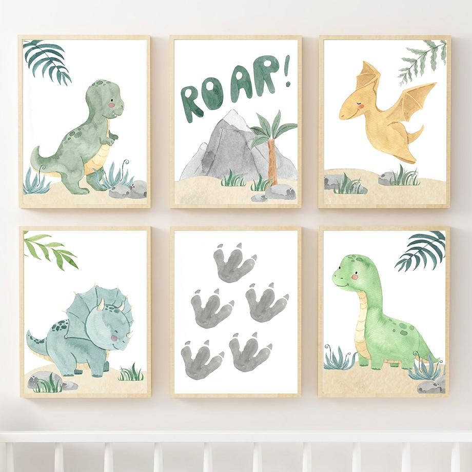 Wandkunst Leinwand Malerei Cartoon Niedlichen Dinosaurier Rex Baby Kinderzimmer Dekoration Poster Und Drucke Hause Schlafzimmer Wand Bilder