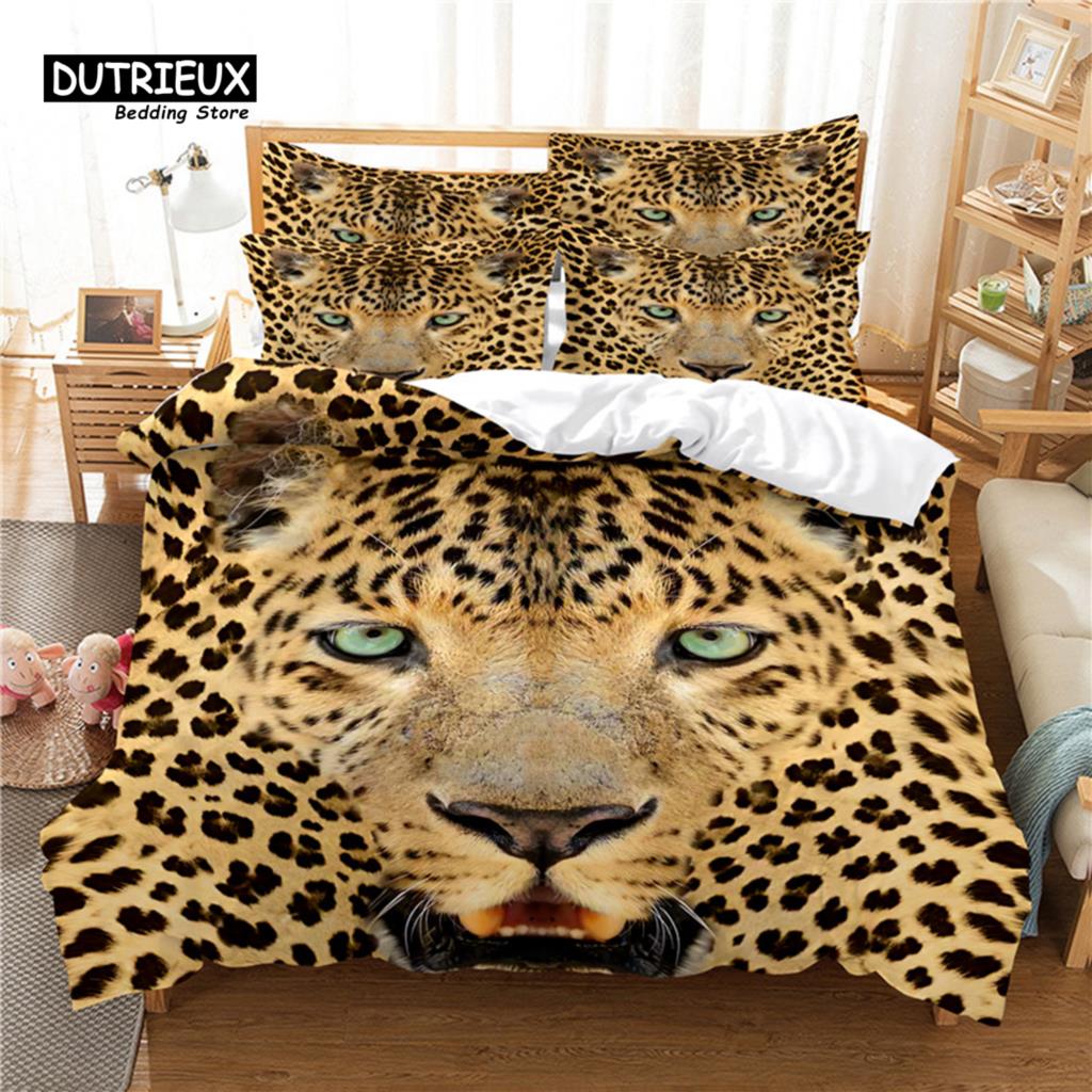 Leopard Bedding Set, 3Pcs Duvet Cover Set, Soft Comfortable Breathable Duvet Cover, For Bedroom Guest Room Decor