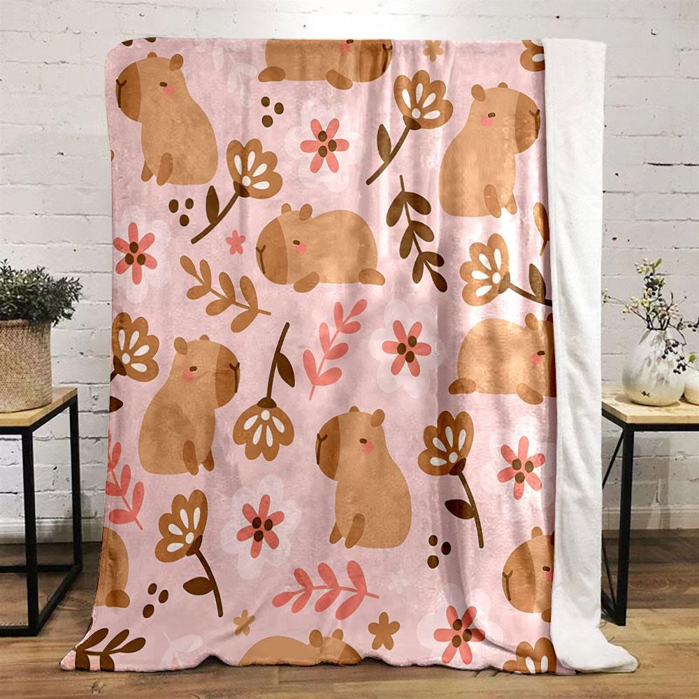 Cute Capybara and Floral Pattern print blanket soft and cozy perfect for the living room bed sofa or a nap,gift