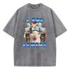T-Shirt Vintage Gewaschenes Baumwoll-T-Shirt Ich Esse Zement Milch Katze Tier Grafik-T-Shirt Lässige Streetwear Frühling Sommer Herbst