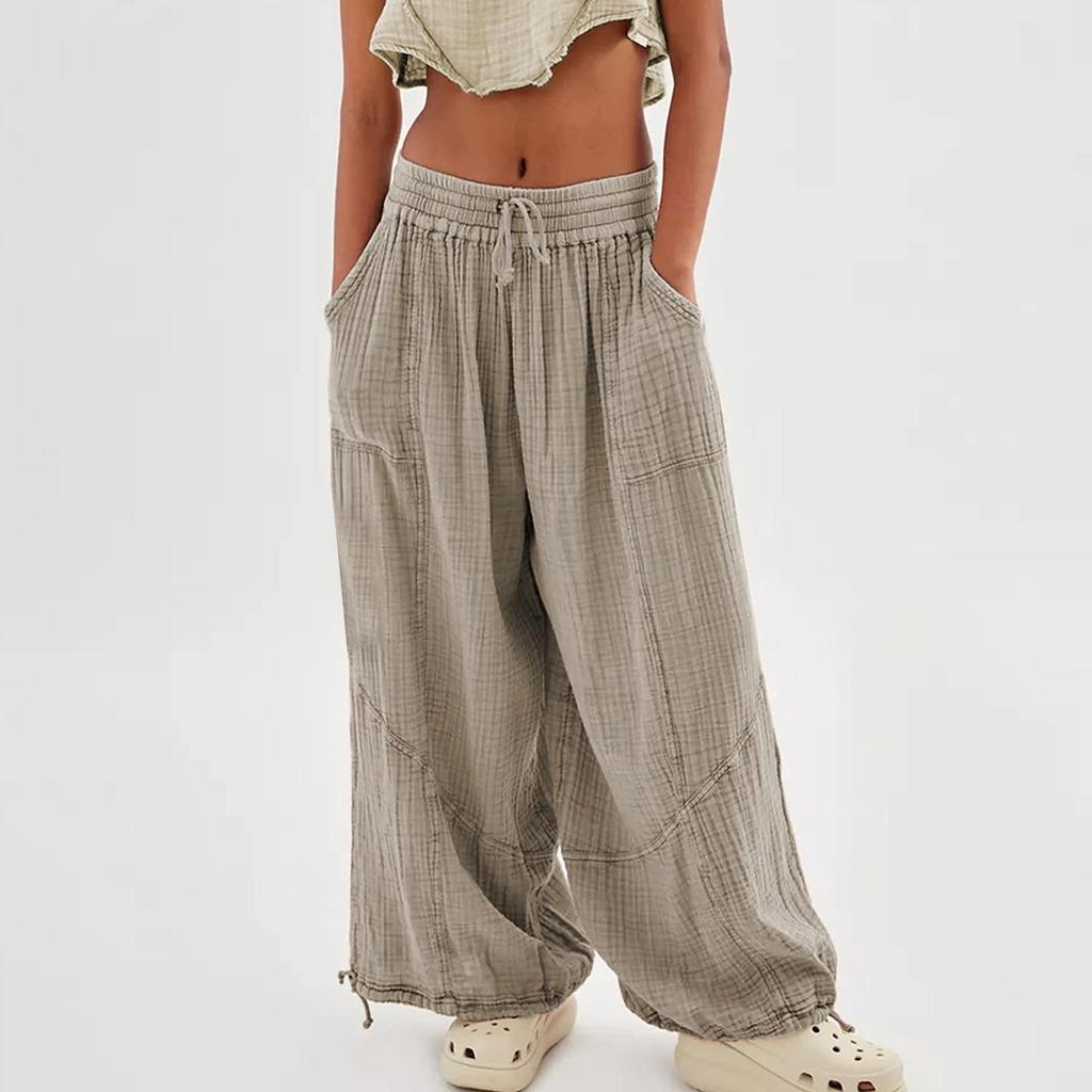 2023 Bestselling Women's Casual Solid Tie-Up Wide Leg Pants with Pockets