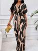 2024 Europäischer & Amerikanischer Frühling/Sommer Bedruckter Kurzarm-Taillen-Jumpsuit - Modisches Weitbein-Design für Damen