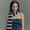 Long Haired Woven Black and White Striped Knitted Scarf for Women Neck Choker Winter Warm Narrow and Long Scarf