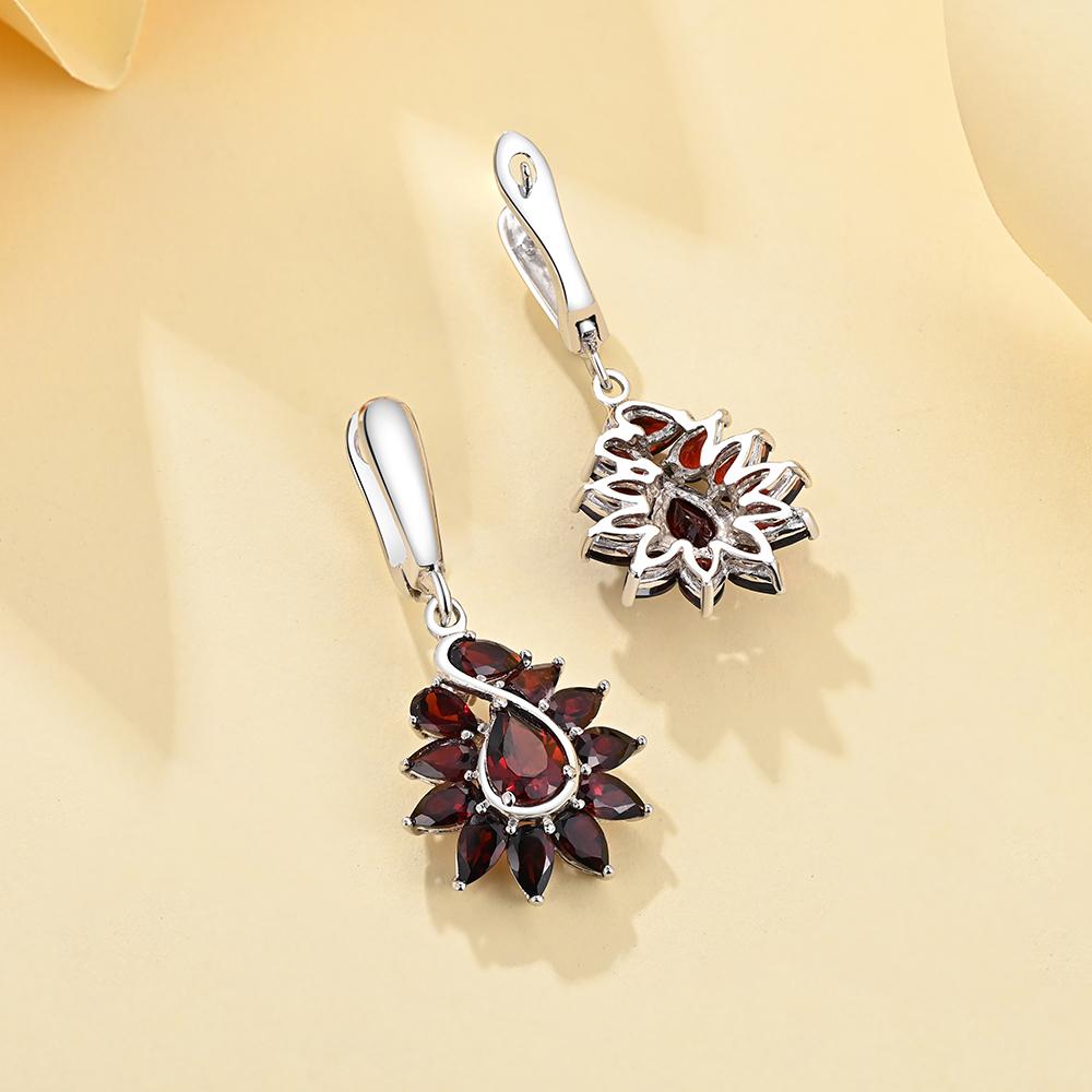Argint S925 Design de formă unică cu pietre naturale de granat Cercei cu picătură pentru femei, bijuterii fine, aniversari și îmbrăcăminte pentru banchete