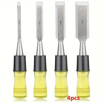 4 Pcs Wood Chisel Set for Woodworking, CR-V Steel Beveled Edge Blade, Durable PVC High Impact Handle Wood Chisel Hand Tool