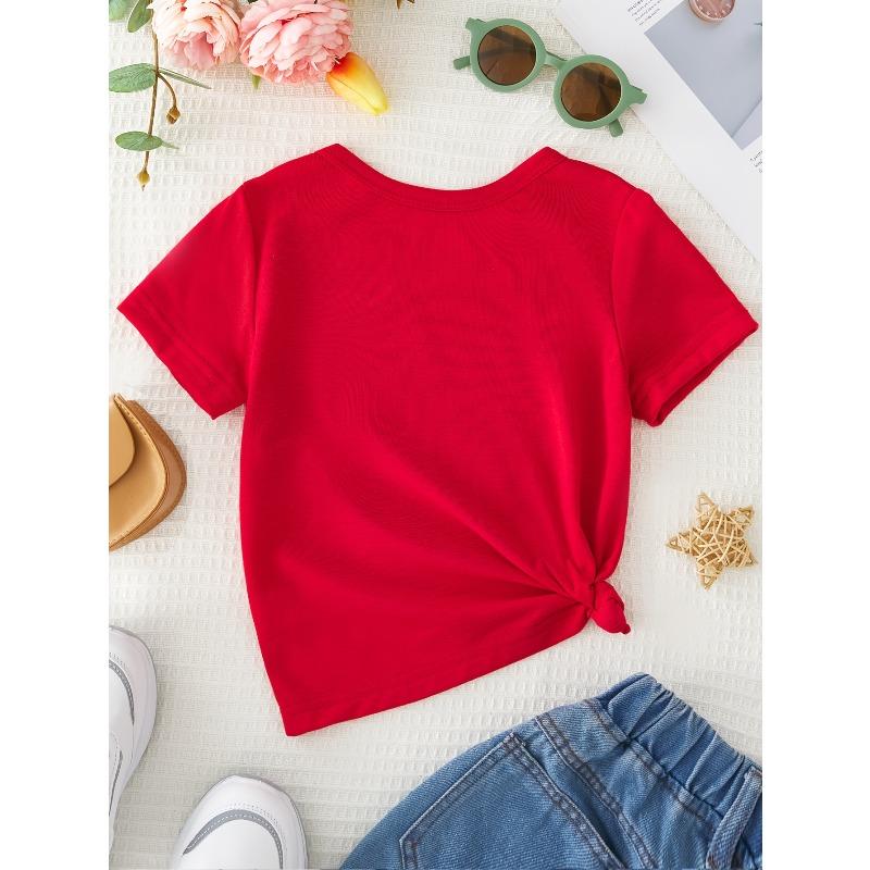 Girls Crewneck Summer Tee, Cute Cartoon Mermaid Princess Print Sweet Versatile Casual Short Sleeve Kids Top