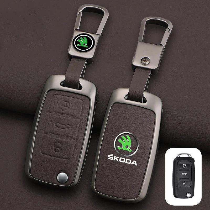 AFK1 Leather Car Remote Key Case Full Cover Protector Holder Shell Fob For Skoda Superb A7 Kodiaq Octavia A7 A8 Keychain Accessories
