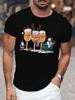 Men's Black Christmas Beer Mug Print T-Shirt- Short Sleeve Cotton Tee with Santa Hat& Reindeer Antlers Design, Breathable Casual Shirt for Holiday Par