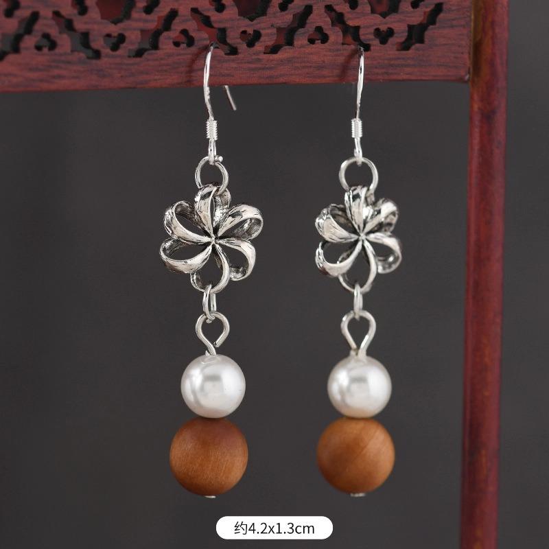 Original Zen Sandalwood Earrings, Retro Literary and Medium Earrings, High-end S925 Silver Hook Earrings for Women