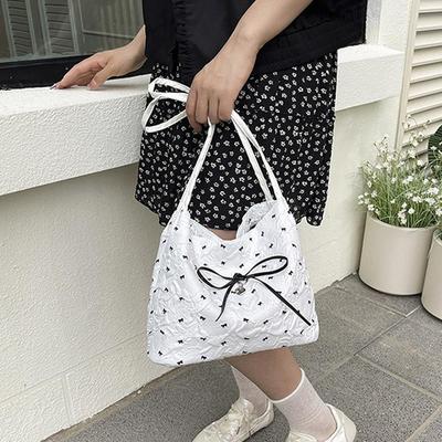Women's Crossbody Bag Fashion Bow Handbag Large Capacity Tote Shoulder Bag Casual Commuting Bag with Sweet Print