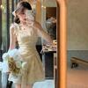 New summer French temperament fashion romantic bow small floral short suspender dress