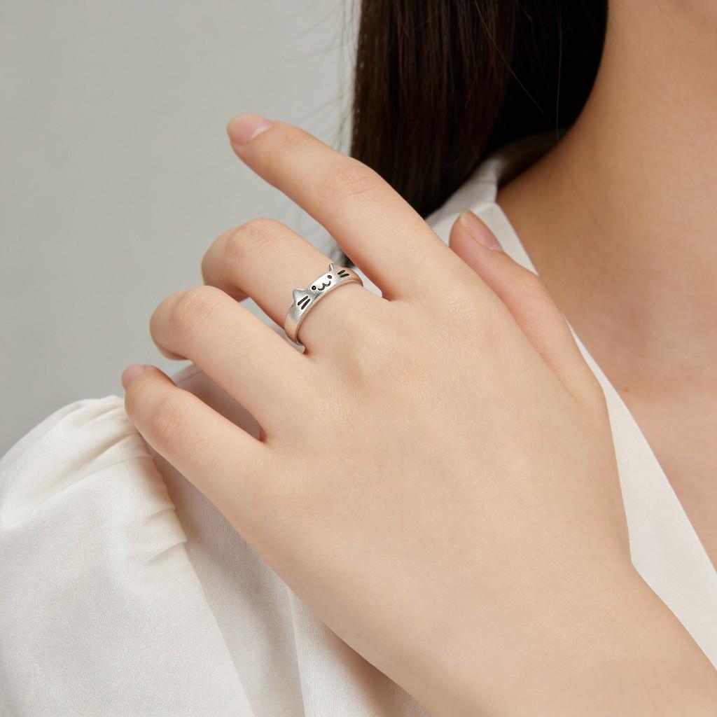 Sterling Silver Cat & Dog Couple Rings: Engravable, Light Luxury Design