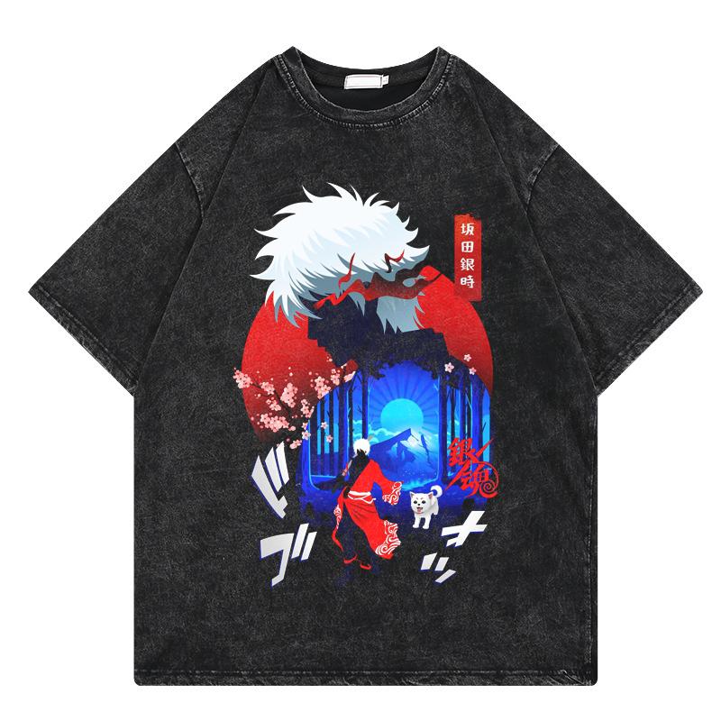 Gintama Manga Graphic Tshirt Sakata Gintoki Printed T Shirt Vintage Washed Oversized Tshirt Mens Clothing Short Sleeve Tees