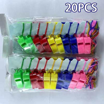 20Pcs Multicolour Mini Whistle With Rope Children Kids Sports Football Soccer Rugby Cheerleading Fans Cheer Whistles