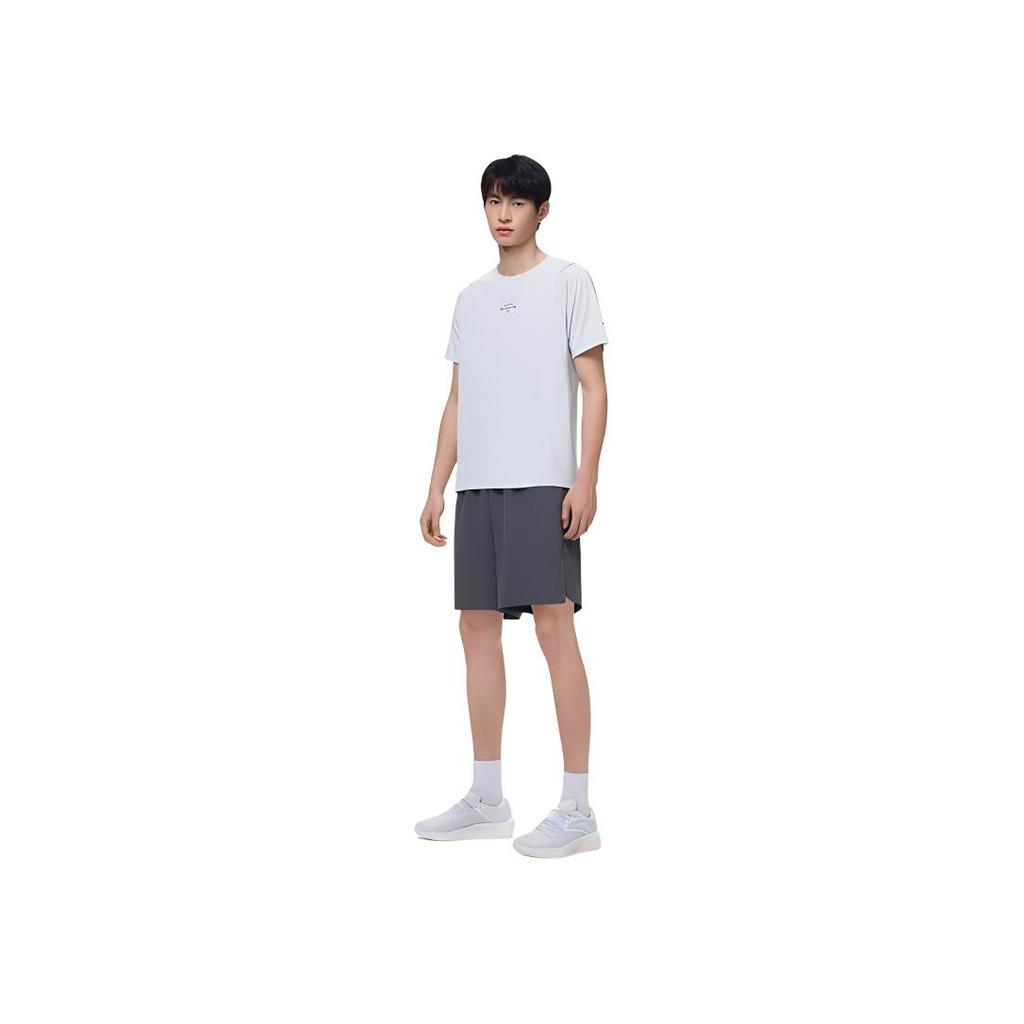 Anta Running Series Letter Round Neck Pullover Sports Short Sleeve Raglan T-Shirt Men Tops Salt-Crystal-Gray 152425110-1