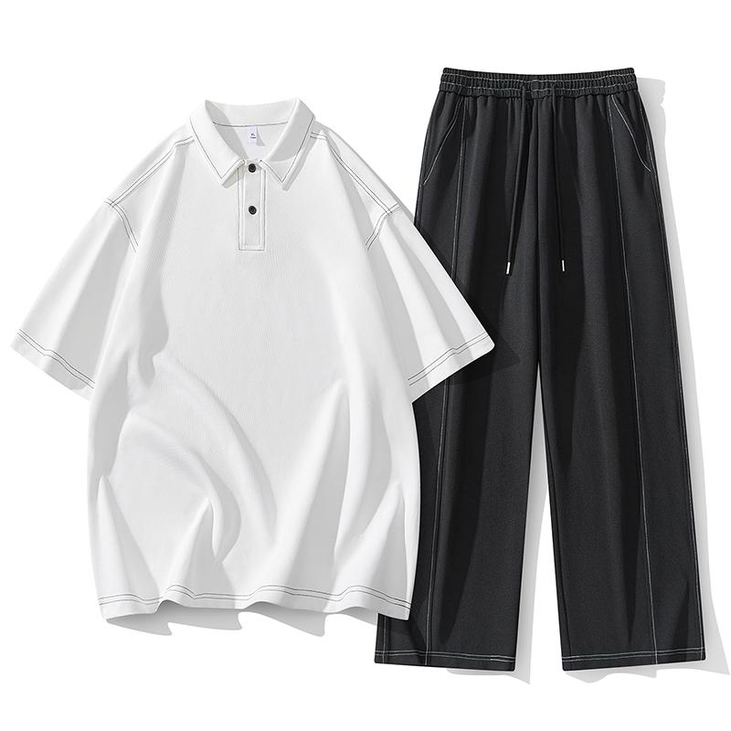 

Plus Size Men s Simple Casual Short-sleeved Men s Loose Two-piece Set XL білий