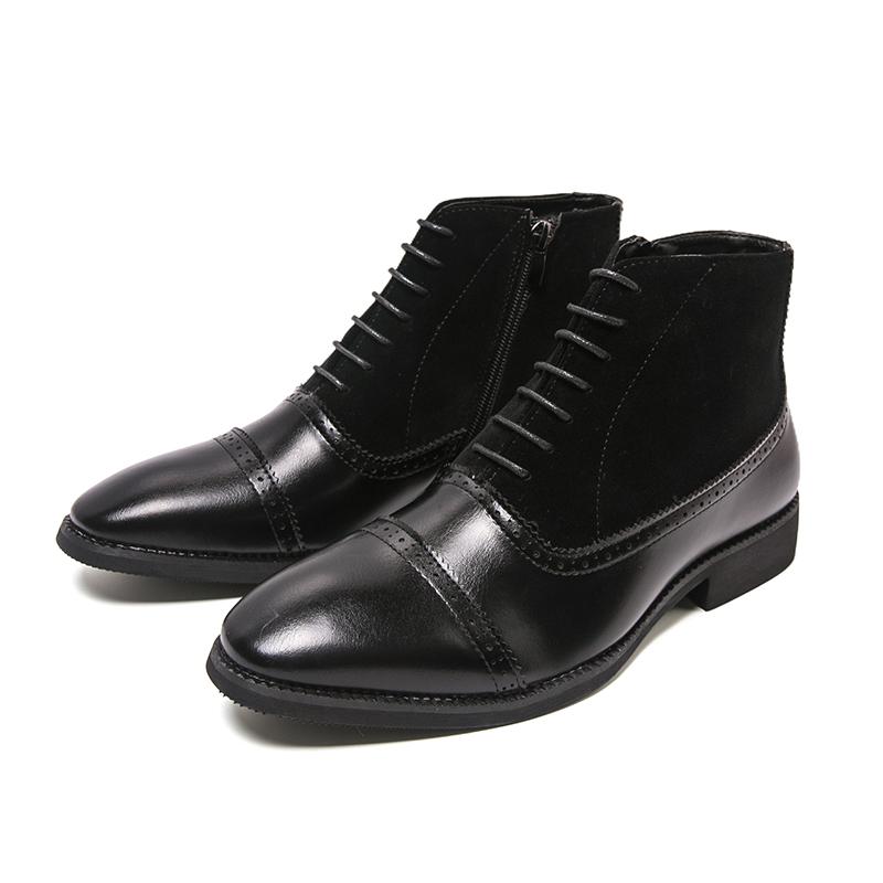 Men Formal Business Ankle Boots Black Brown Leather Shoes High Boots Brogue Boots Large Size