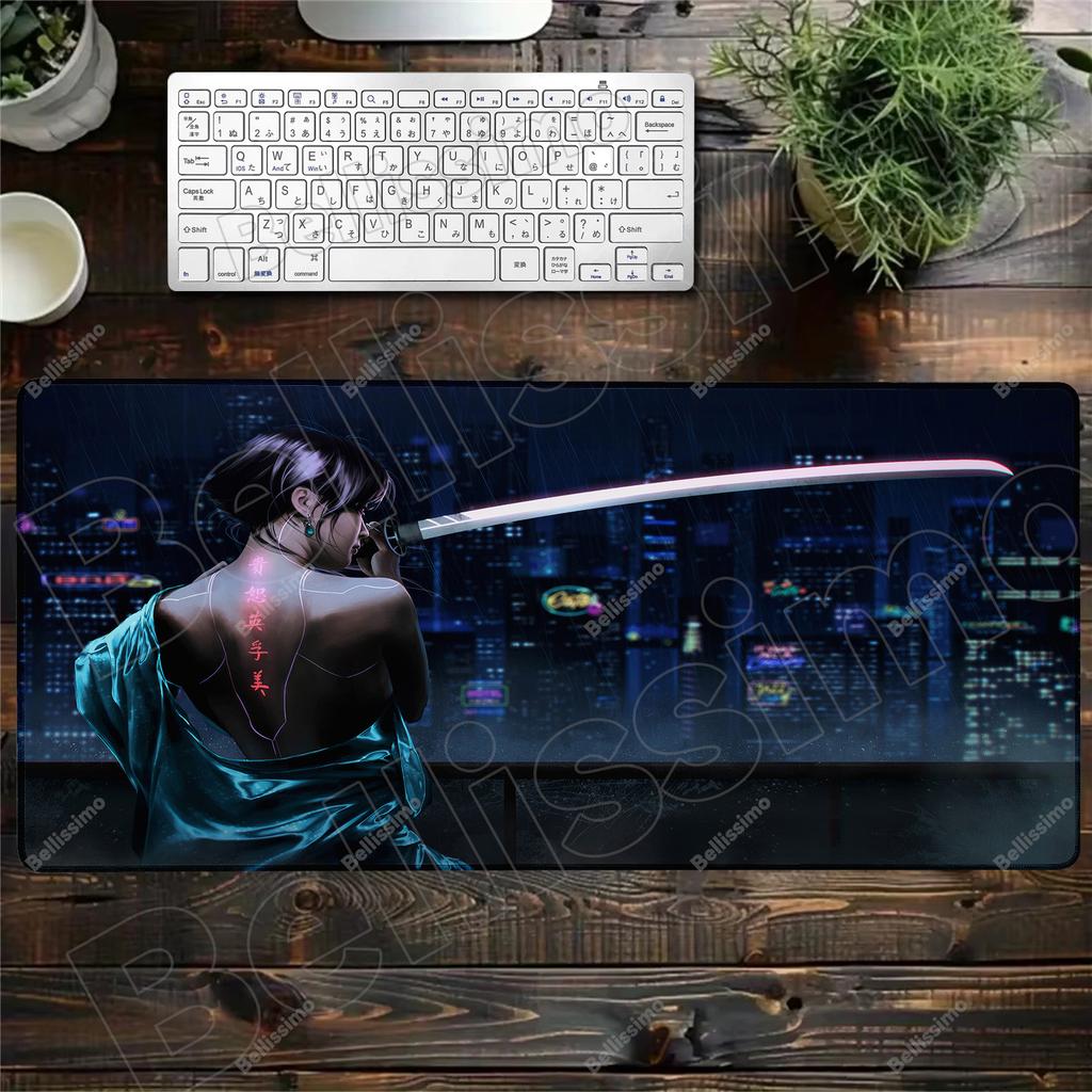 40x90cm Gaming Mouse Pad Cartoon Samurai Girl Deskmat Large Gamer Professional Premium Mousepad Speed Control Accessories Rug