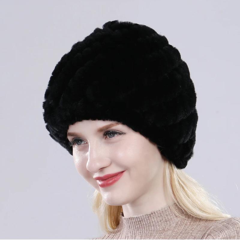 Hot Sale Russian Lady Natural Real Rex Rabbit Fur Hats Women Knitted Outdoor Rex Rabbit Fur Hat New Warm Real Fur Caps