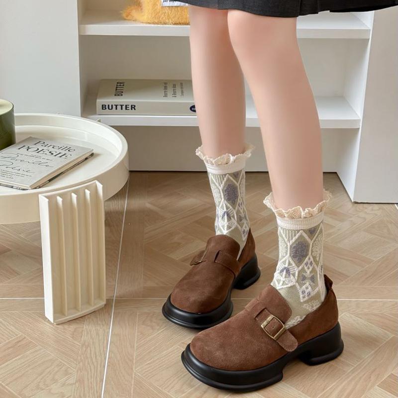 Luxury Socks Korean Fashion Women Harajuku Style Geometric 3D Textured Winter Thick Warm Cashmere Lace Designer Socks Vintage