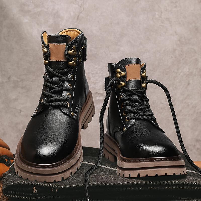 High-end Leather Tooling Boots Men's High-top Retro Martin Boots New