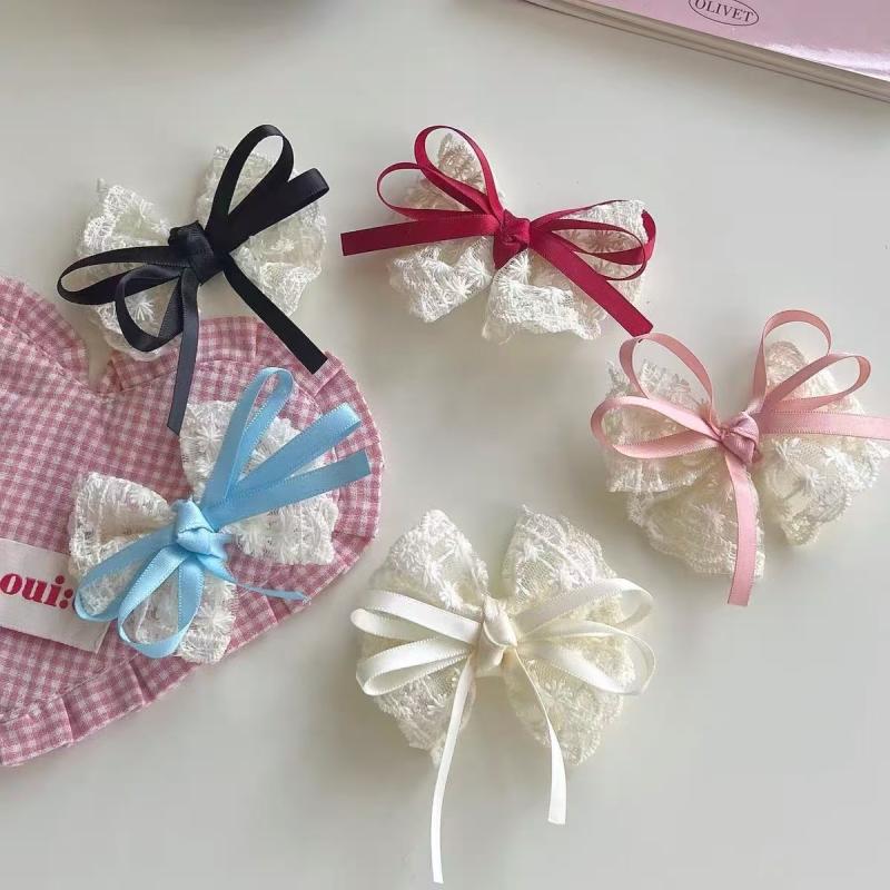 2 Pcs Blue Red Black Hair Clip Bow Hairpins Cloth Bow Side Bangs Clip Ribbon Side Hair Pins Barrettes Headwear Girls Pair Clips