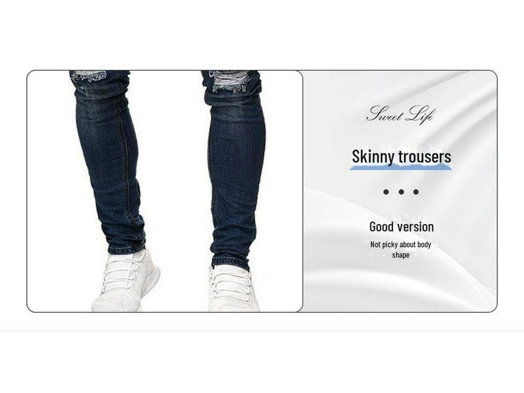 European and American Trendy Hip-Hop Ripped Badged Skinny Jeans for Men