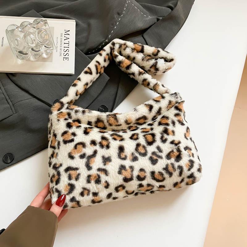 Herbst und Winter neue Mao Mao Tasche Retro Leopardenmuster Damentasche lässige Mode Schultertasche große Kapazität Umhängetasche Plüschtasche