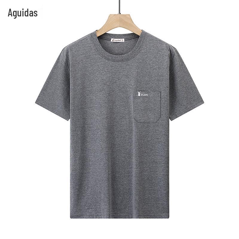 

Мужская летняя футболка с коротким рукавом и круглым вырезом с карманами - Удобная свободная посадка из чистого хлопка для мужчин среднего и пожилого возраста L (120-140 jin)