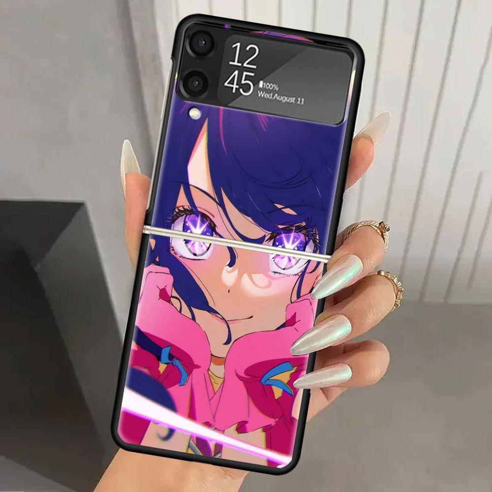 Japan Anime Oshi No Ko Hard PC Phone Case For Samsung Galaxy Z Flip 7 6 5 4 3 Black ZFlip7 ZFlip6 Flip5 Flip4 Flip3 5G Print Cov