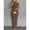 Sexy Solid Color Dress Cute Slim Water Ripple Diagonal Shoulder Dress