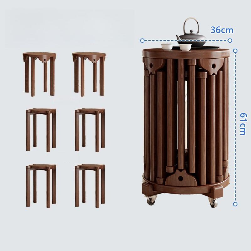 Six in One Combination Stool Portable Stackable Stools Solid Wood Movable Coffee Table Multifunctional Round Luxury Ottomans