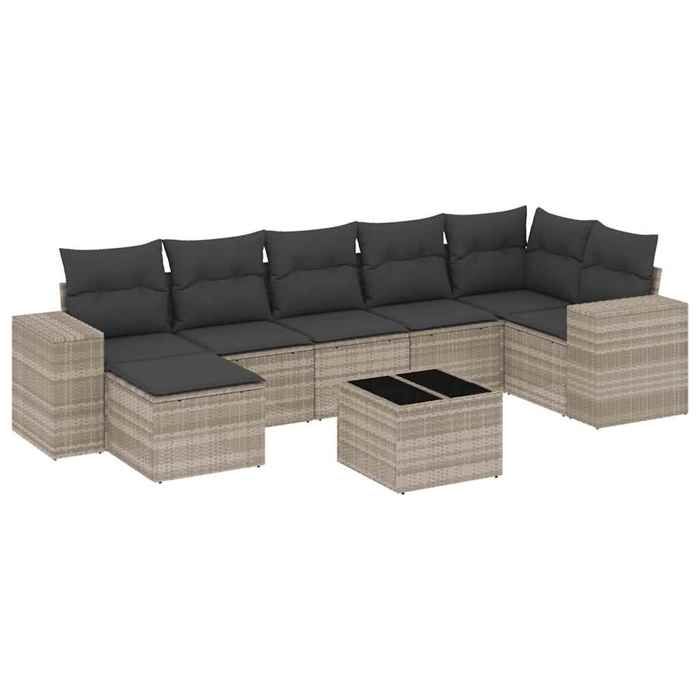 VidaXL Salon de Jardin avec Coussins 8 pcs, Canapés de Patio, Ensemble de Meubles, Mobilier de Terrasse Exterieur, Gris 3222891