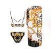 2024 Retro Print Tie-Up Bikini Sunscreen Beachwear - European & American Three-Piece Set