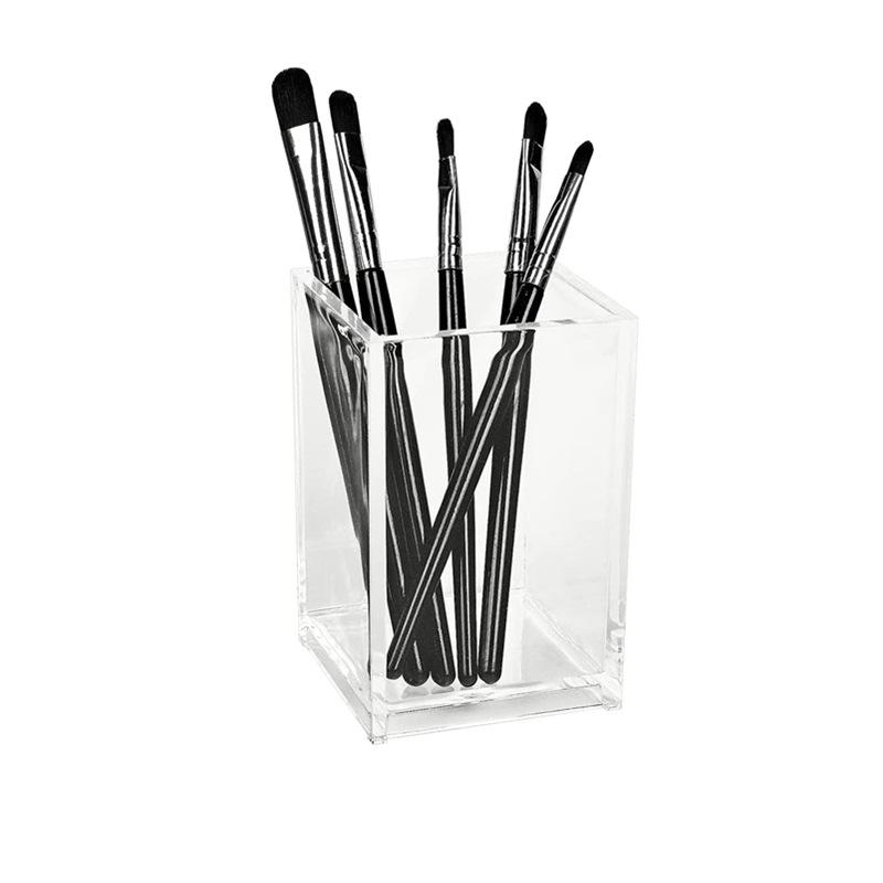 Acrylic Square Pen Holder, Thick Transparent Makeup Brush & Eyebrow Pencil Organizer Box for Dormitory Desk