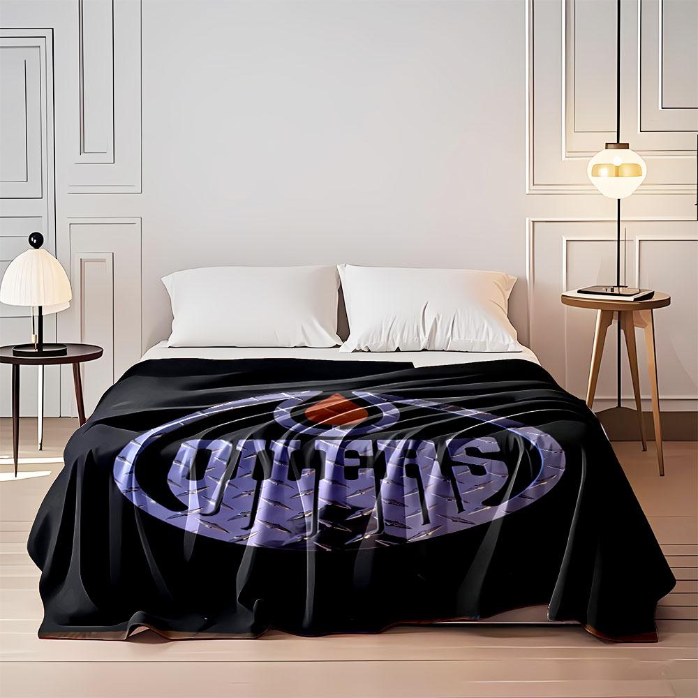 Oilers Logo with Chrome Texture Print Blanket Soft and Cozy Perfect for the Living Room Bed Sofa or a Nap,gift