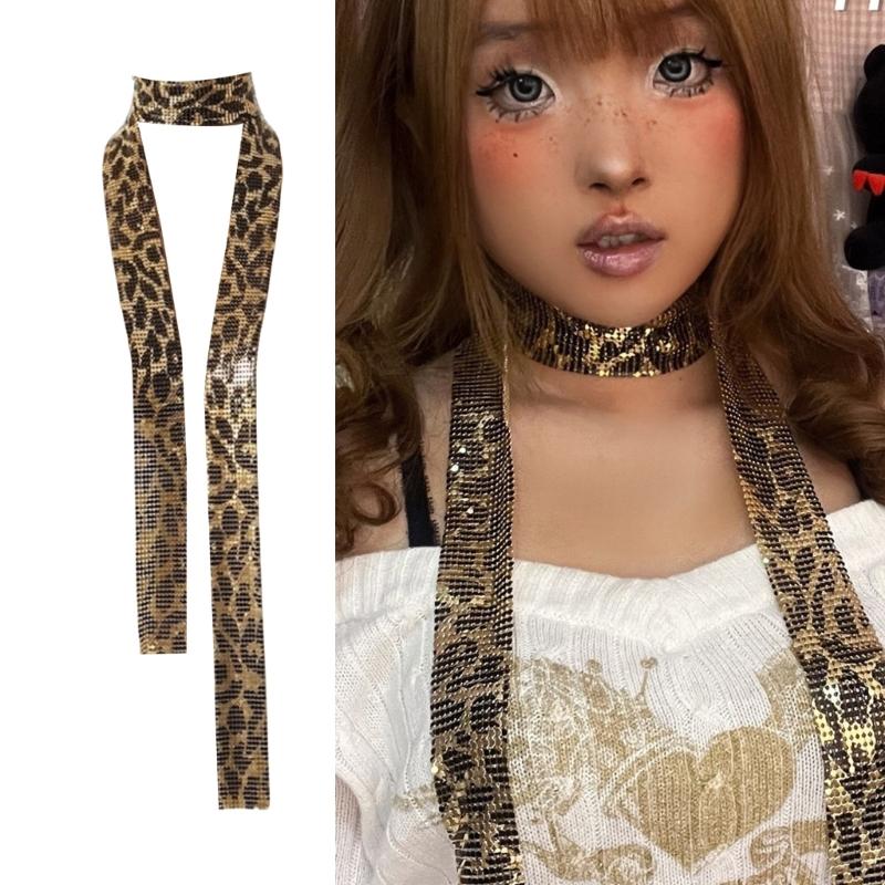 Leopard Pattern Sequins Mesh Scarf Breathable and Comfortable Silk Scarf For Various Parties And Music Festival