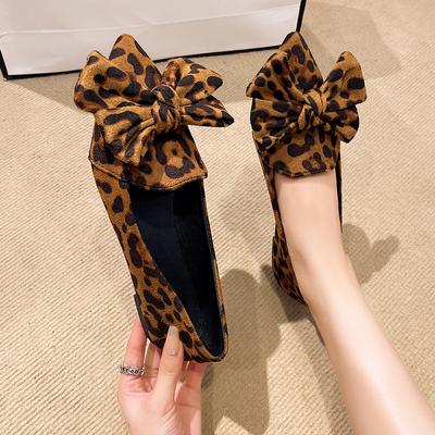 Neuer Stil Mode Damen Schuhe Leopardenmuster Damen Ballerinas Heißer Verkauf Schleife Beliebt Sexy Spitz Zehen Ballerinas Niedrige Absätze