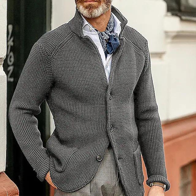 New Men's Casual Long Sleeve Solid Knit Sweater