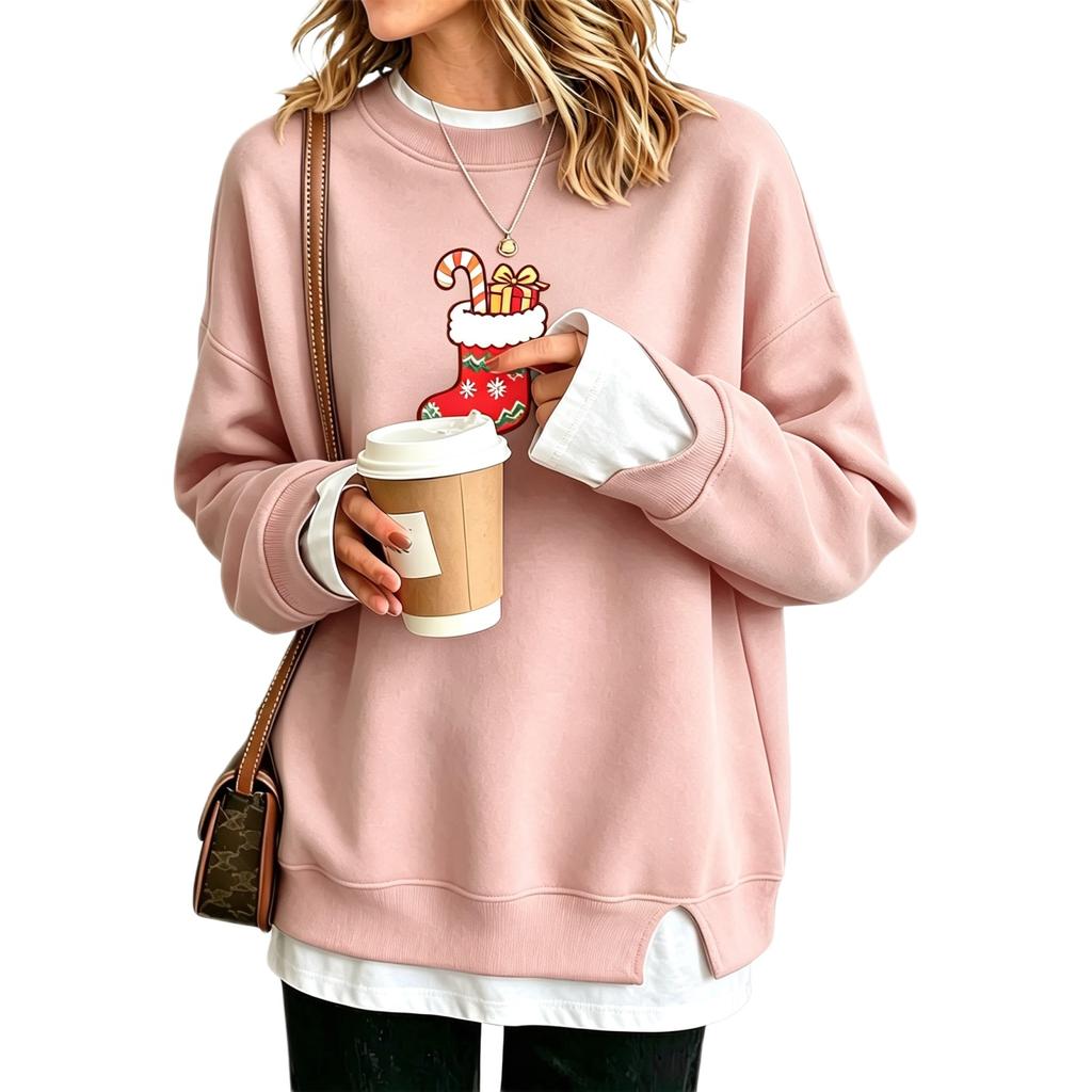 Women's Casual Christmas Print Loose Fit Long Sleeve Layering Sweatshirt